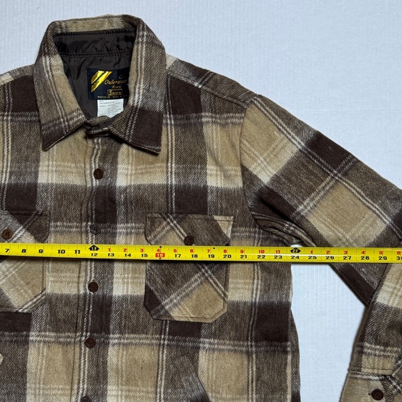 VINTAGE Outerwear from SEARS Men's Wool Linen Blend Plaid Jacket Brown Tan Large - Picture 3 of 9